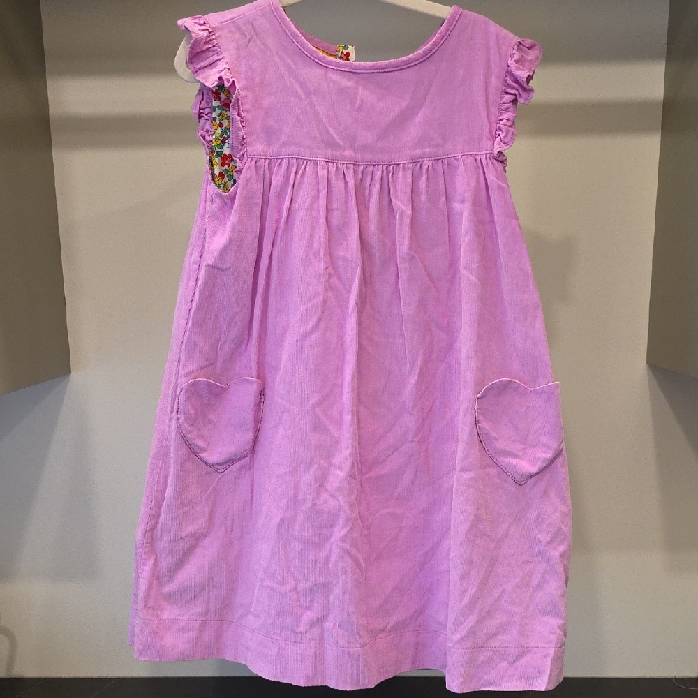 Mini Boden Lilac Ruffle Sleeve Dress with Heart Pockets